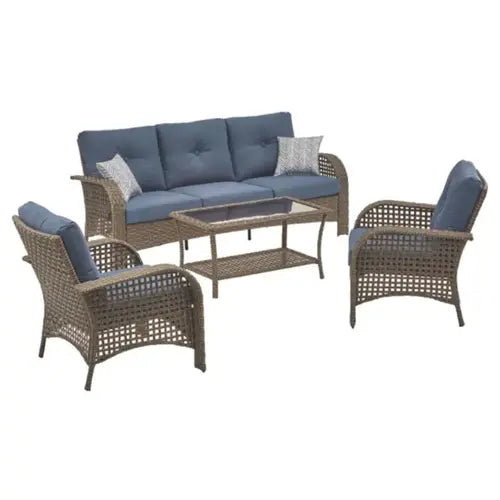 AC250260 Living Accents 21S0150EClick To Copy Deep Seating Set St. Charles 4 pc Walnut Steel Wicker Navy