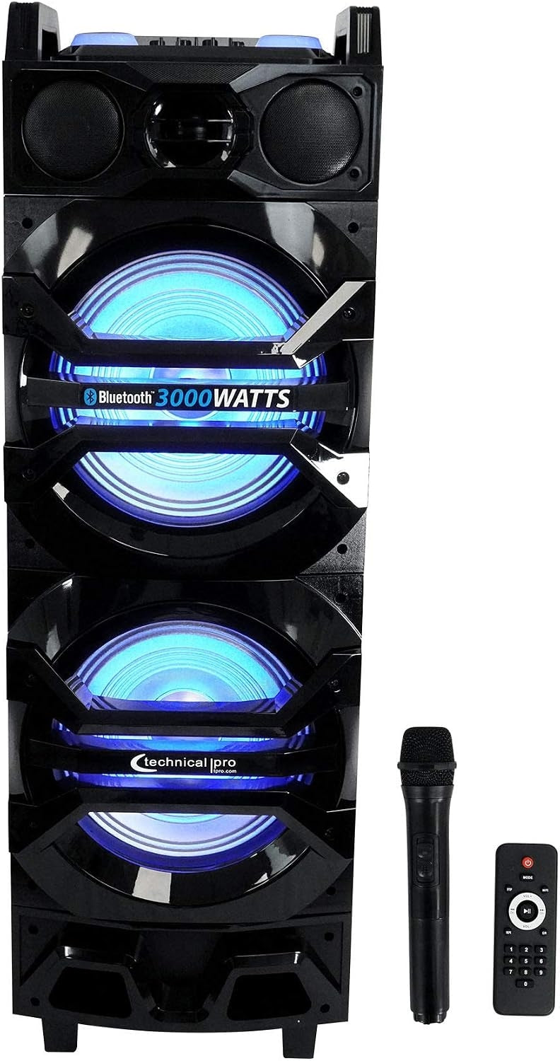 Technical Pro Dual 10" 3000w Rechargeable Karaoke Machine System w/Bluetooth BS10BAT-C
