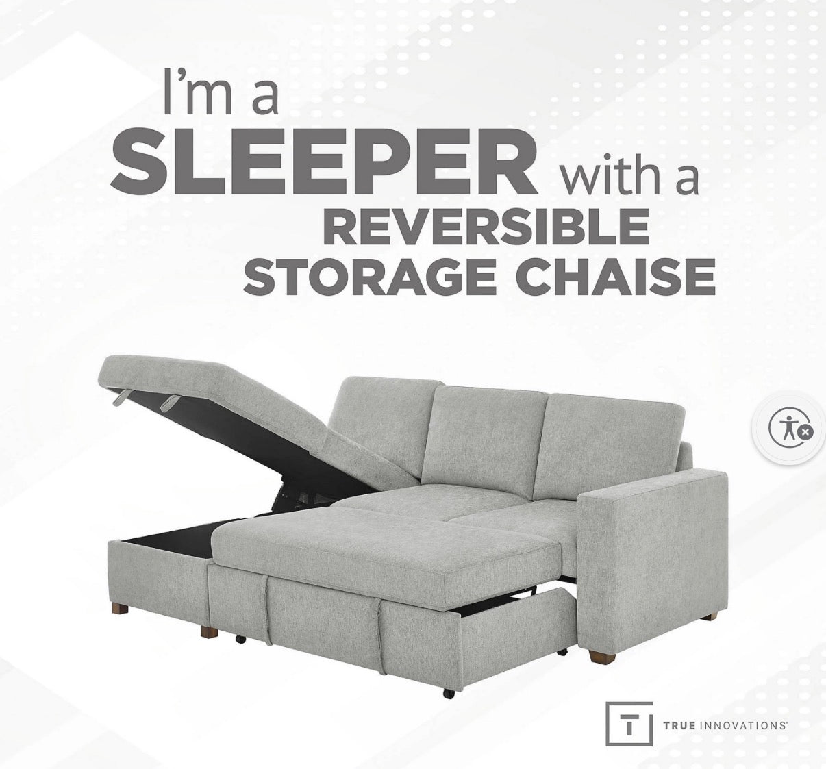 BJF250345 True Innovations 2-Pc. Convertible Sofa with Storage Chaise - Gray