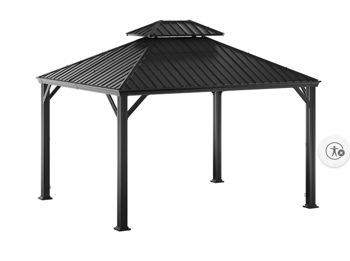 BJF250357 SunVilla Clara 10' x 12' Steel/Aluminum Hard Top Gazebo with Netting