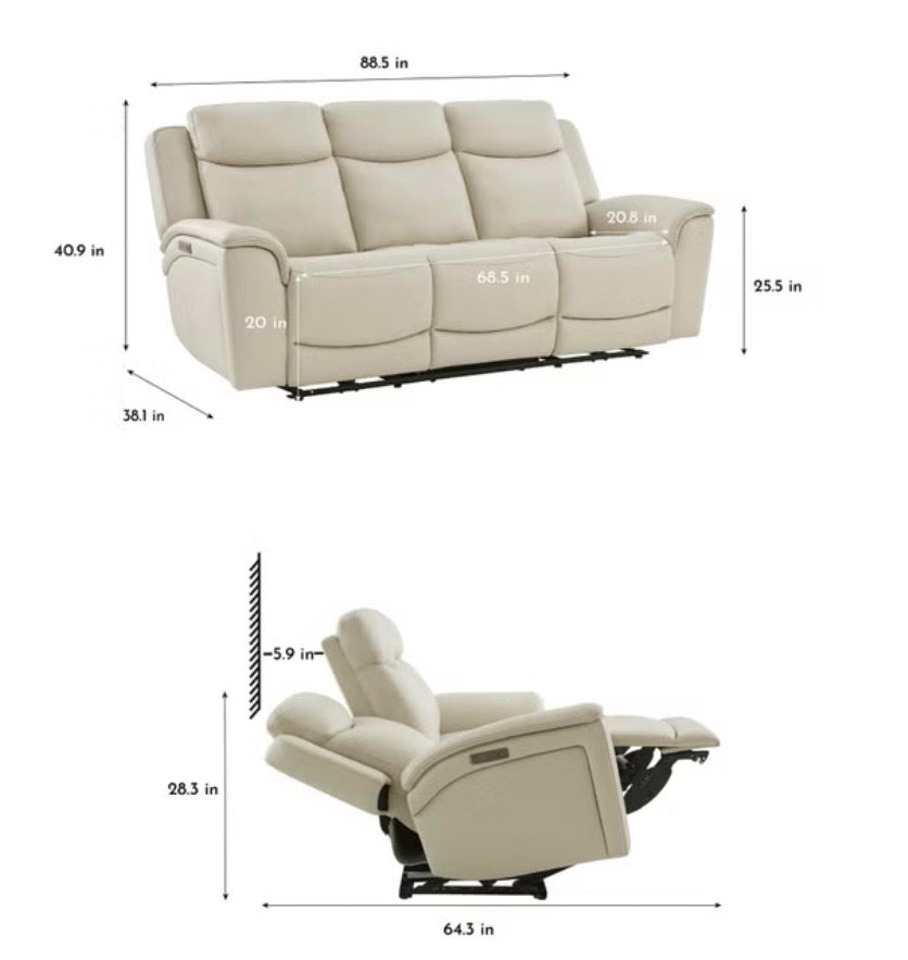 CS260057 Sanders Leather Power Reclining Sofa with Power Headrests(left side not working, Slight cut on the back)