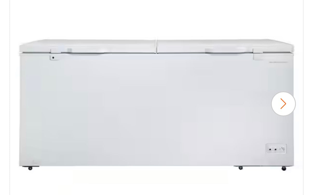 AC260312 Hamilton Beach 82 in. Wide 30 cu. ft. Manual Defrost Dual Door Chest Freezer with Garage Ready in White - HBFRF3030