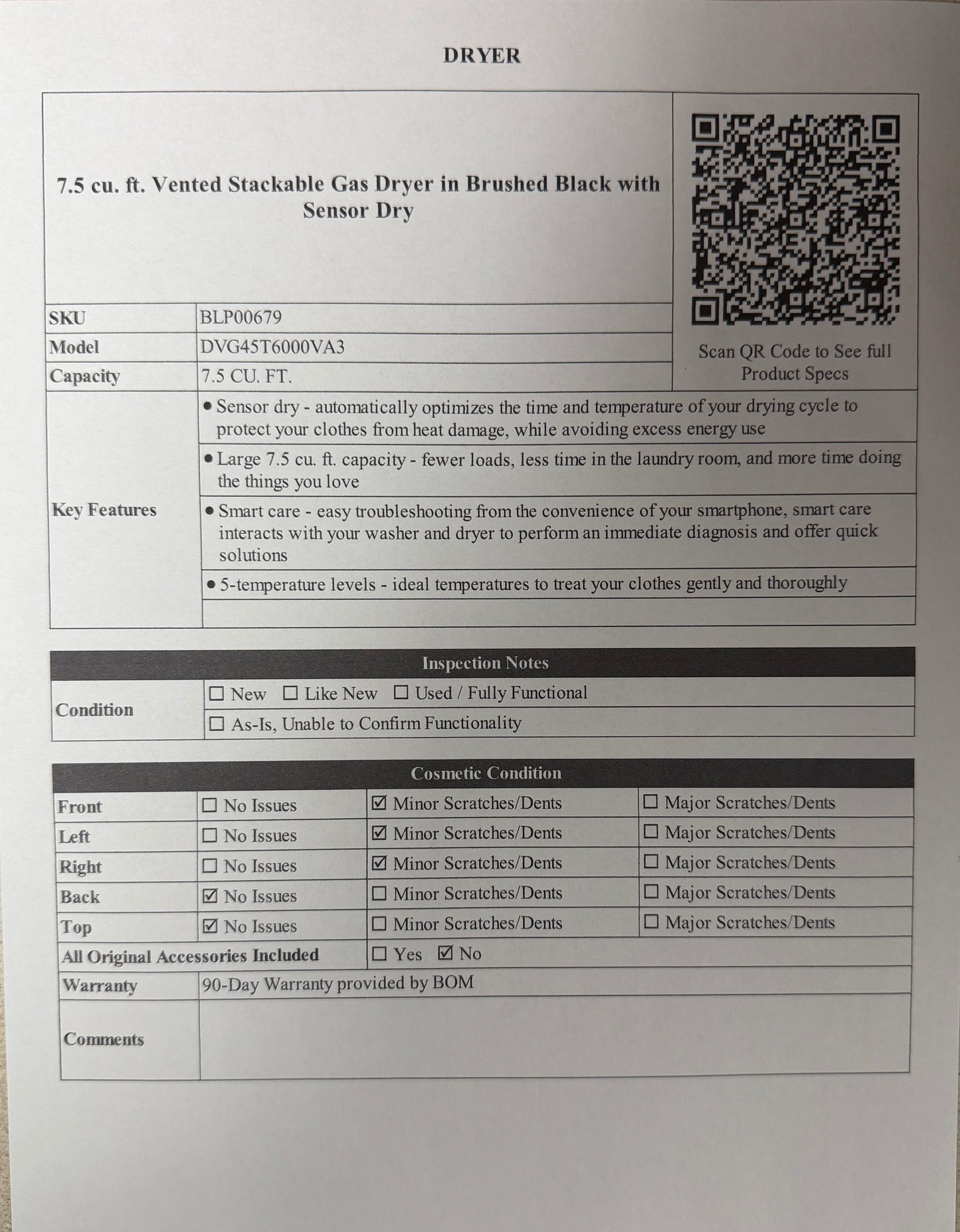BLP00679 - Samsung 7.5 cu. ft. Vented Stackable Gas Dryer in Brushed Black with Sensor Dry - DVG45T6000VA3