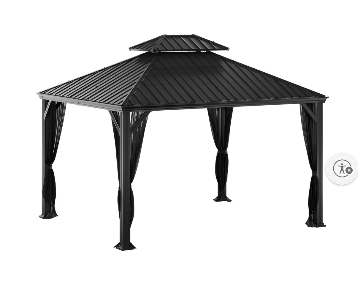 BJF250337 SunVilla Clara 10' x 12' Steel/Aluminum Hard Top Gazebo with Netting