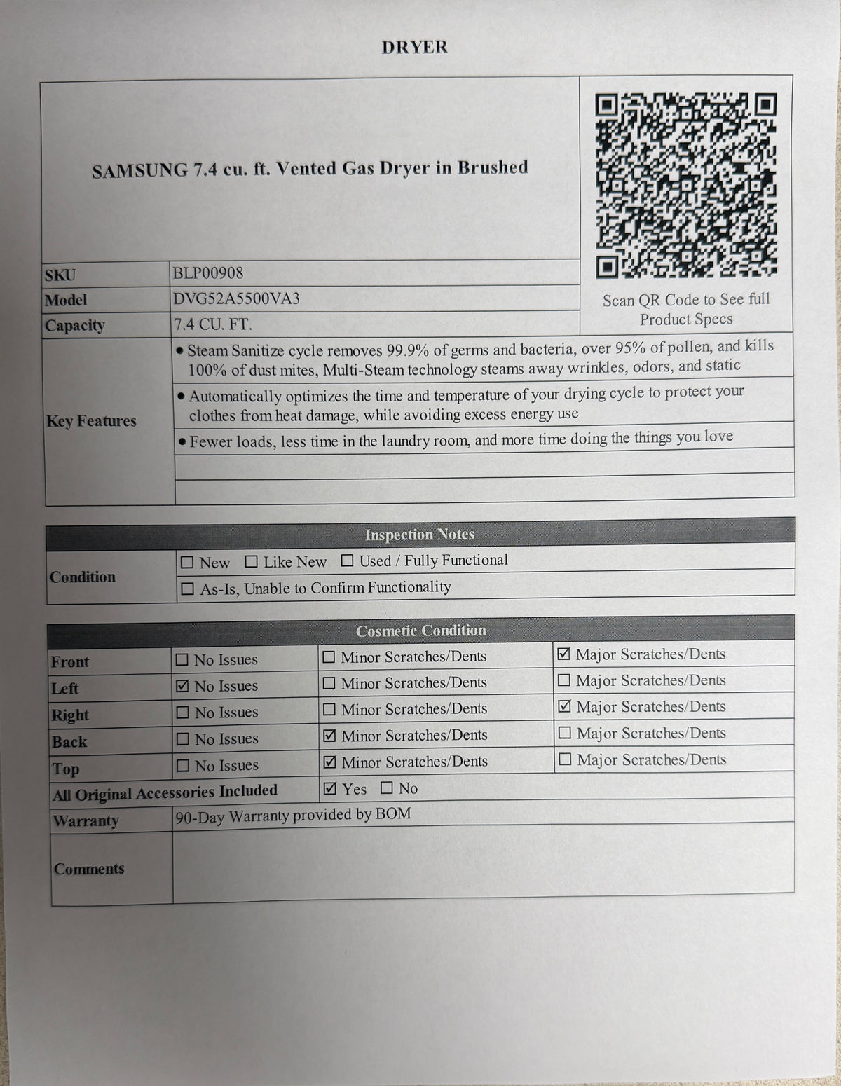 BLP00908 - SAMSUNG 7.4 cu. ft. Vented Gas Dryer in Brushed - DVG52A5500VA3