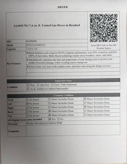 BLP00908 - SAMSUNG 7.4 cu. ft. Vented Gas Dryer in Brushed - DVG52A5500VA3