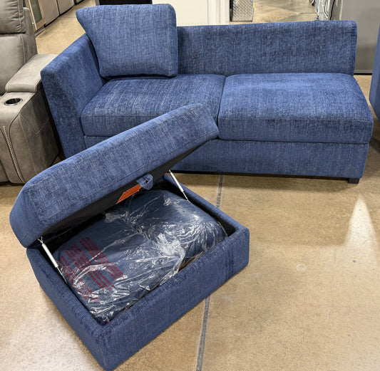 BJF250228 3PC SECTIONAL WITH STORAGE OTTOMAN- NAVY - JUST 2PC