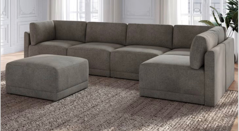 CS260029 Thomasville Fallon Modular Sectional 6-piece Gray with Ottoman