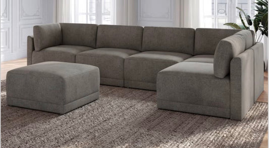CS260029 Thomasville Fallon Modular Sectional 6-piece Gray with Ottoman