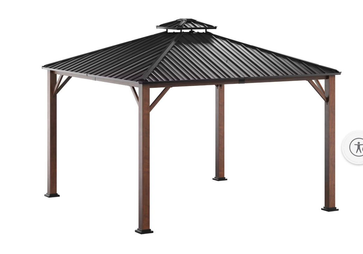 BJF250385 SunVilla Woodmont 12' x 12' Steel/Aluminum Hard Top Gazebo with Netting