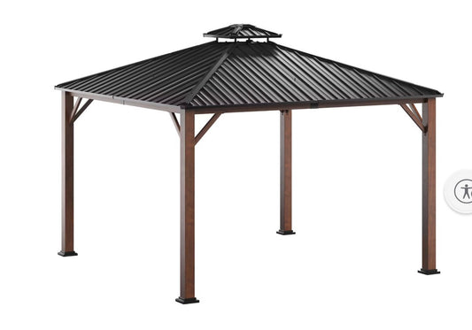 BJF250385 SunVilla Woodmont 12' x 12' Steel/Aluminum Hard Top Gazebo with Netting