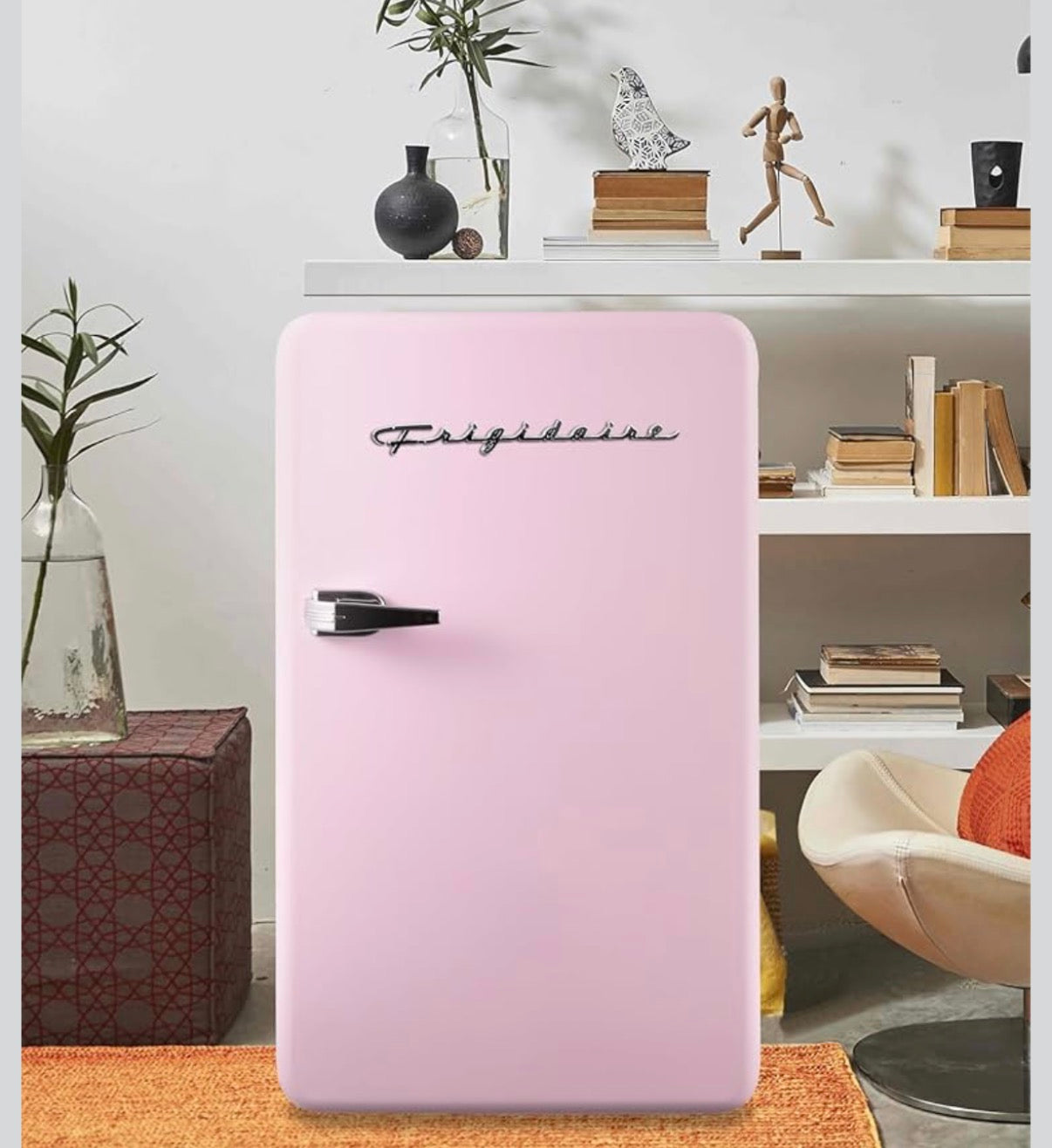 AC260112 Frigidaire Retro Compact Refrigerator with Chiller, 3.2 cu ft Countertop Fridge, Built-In Bottle Opener, Rounded Corners, Premium, for Office, Bedroom, Dorm Room, Cabin, 18.5D x 20W x 31.5H (Pink)