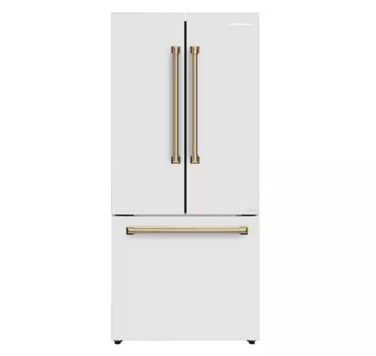 AC260396 Hamilton Beach 17.7 cu. ft. French Door Refrigerator in White with Brushed Gold Accents - HBF1777 (minor dents)