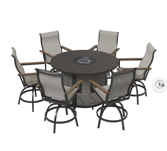 BJF250284 Las Olas 7-Pc. Sling Outdoor Dining with Fire Pit