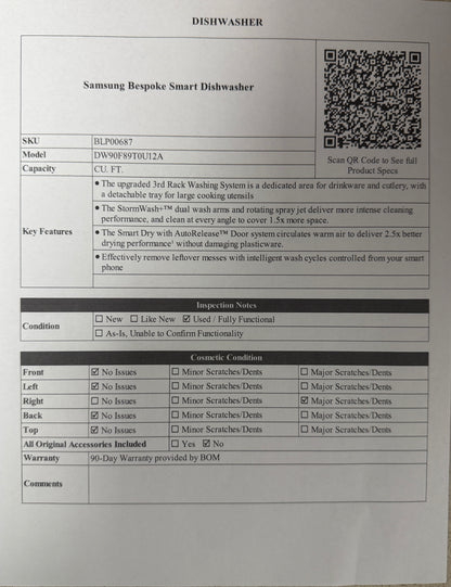BLP00687 - Samsung Bespoke Smart Dishwasher - DW90F89T0U12A