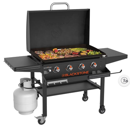 BJF250445 Blackstone 36" Griddle With Integrated Hood, Dual Horizontal Folding Shelves, Front Shelf & Soft Cover (Minor Cosmetic Flaw)