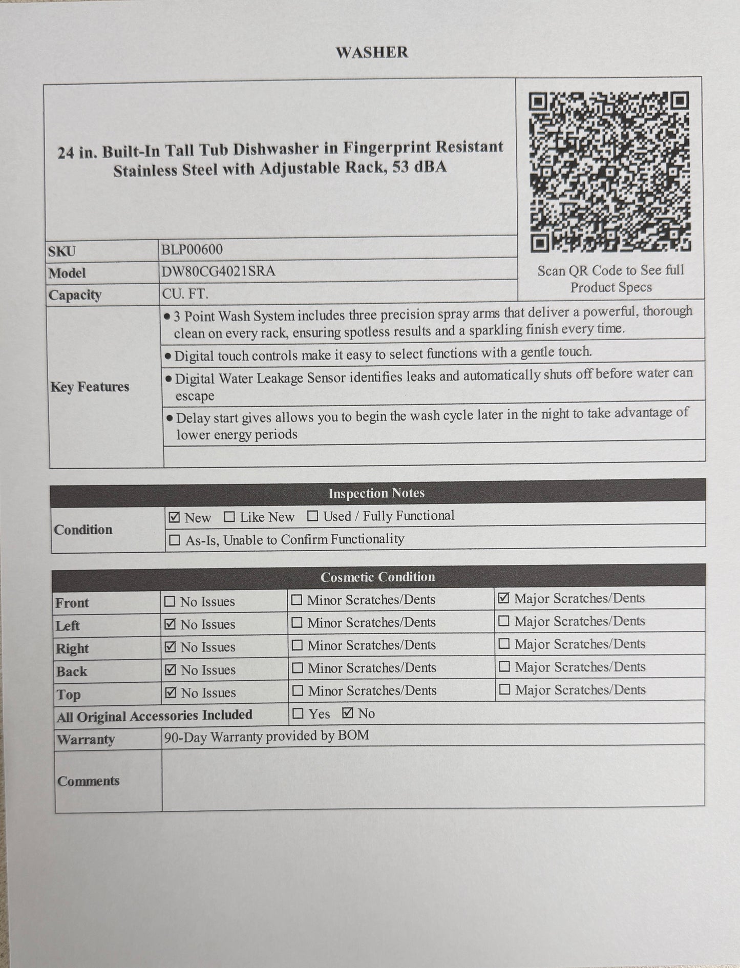 BLP00600 - Samsung - 24 in. Built-In Tall Tub Dishwasher in Fingerprint Resistant Stainless Steel with Adjustable Rack, 53 dBA - DW80CG4021SRA