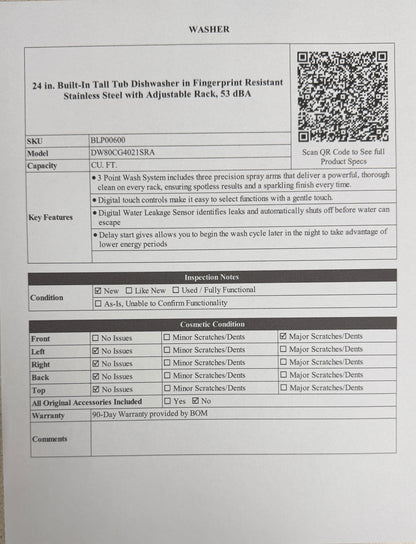 BLP00600 - Samsung - 24 in. Built-In Tall Tub Dishwasher in Fingerprint Resistant Stainless Steel with Adjustable Rack, 53 dBA - DW80CG4021SRA