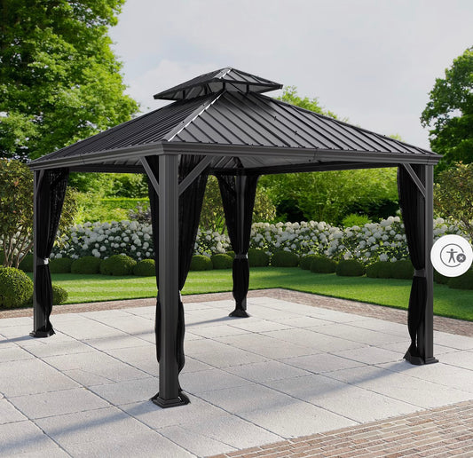 BJF250287 SunVilla Clara 10' x 12' Steel/Aluminum Hard Top Gazebo with Netting