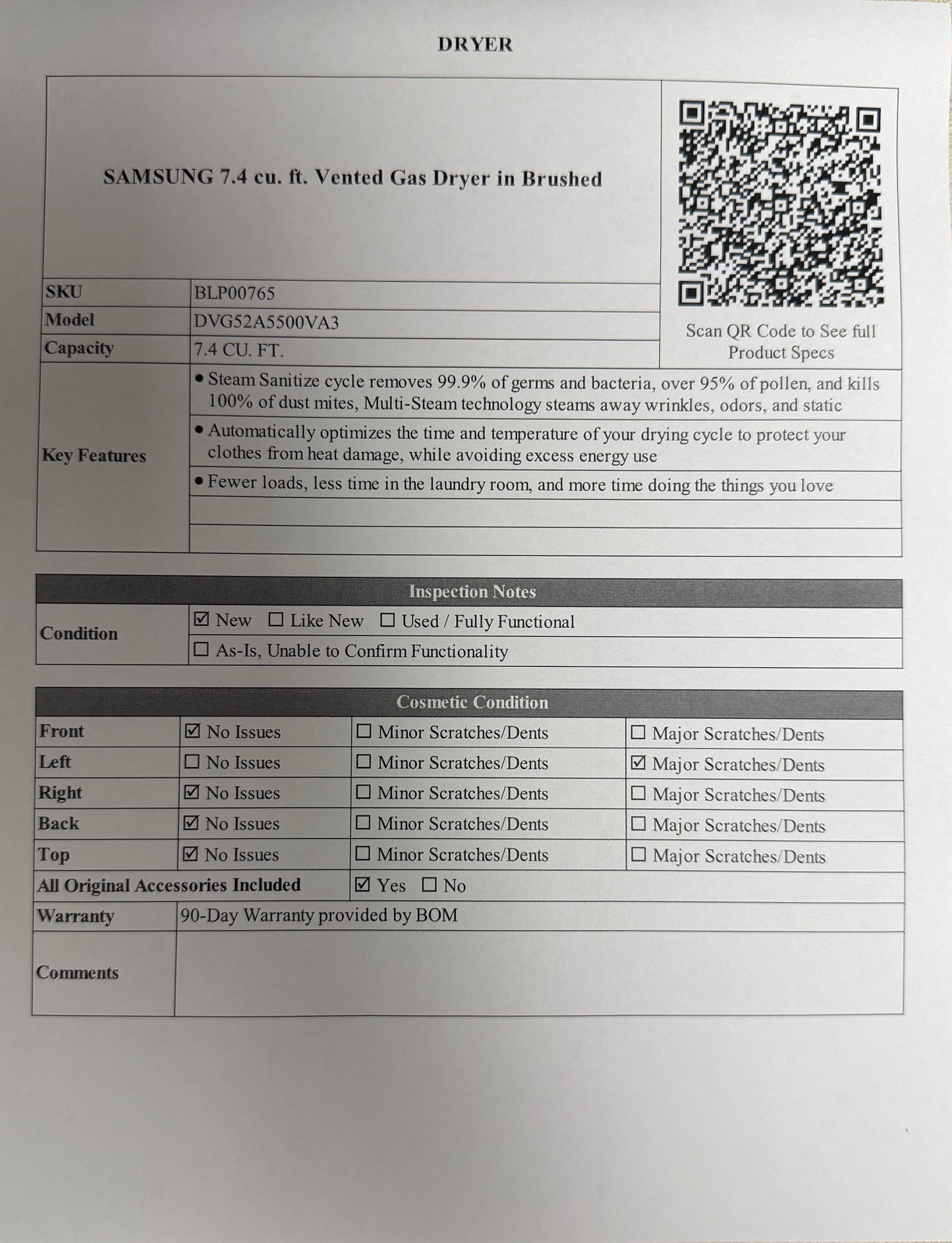 BLP00765 - SAMSUNG 7.4 cu. ft. Vented Gas Dryer in Brushed - DVG52A5500VA3