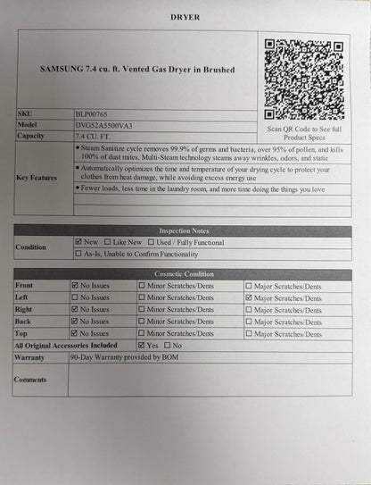 BLP00765 - SAMSUNG 7.4 cu. ft. Vented Gas Dryer in Brushed - DVG52A5500VA3