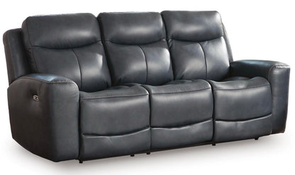 AH206 Momentum Moves Dual Power Leather Reclining Sofa(Minor wear, small tear, missing power cord)