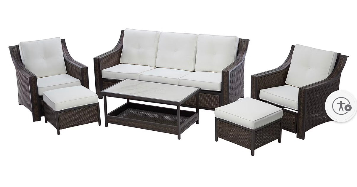 BJF250433 Berkley Jensen Watch Hill 6-Pc. Outdoor Aluminum Patio Conversation Set (Small Ottoman – Minor Cosmetic Flaw)