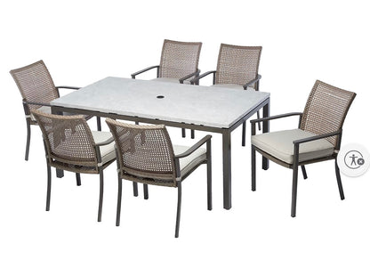 BJF250396 Berkley Jensen Oak Crest 7-Pc. Outdoor Metal Dining Set (Table is damaged,missing cushions)