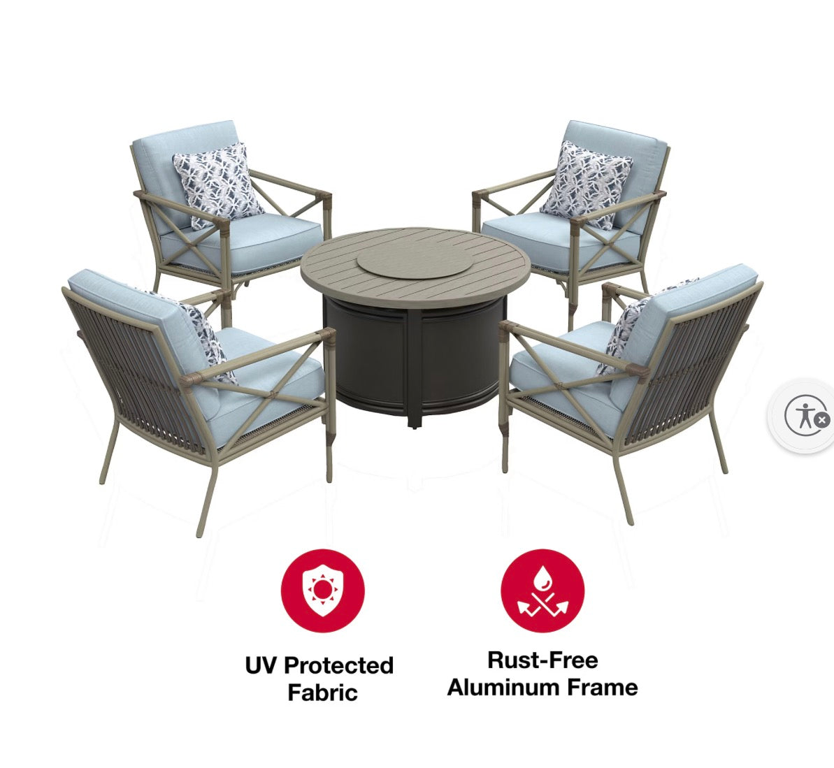 BJF250388 Berkley Jensen Outdoor Patio 5-Pc. Havana Fire Chat Set - Light Blue