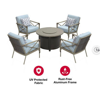 BJF250388 Berkley Jensen Outdoor Patio 5-Pc. Havana Fire Chat Set - Light Blue