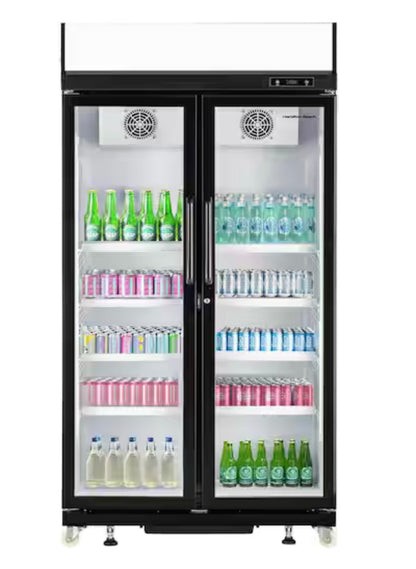 AC260211 HBCBC2050 Hamilton Beach 20.5 cu. ft. Commercial 2-Door Glass Display Fridge in Black - Damaged