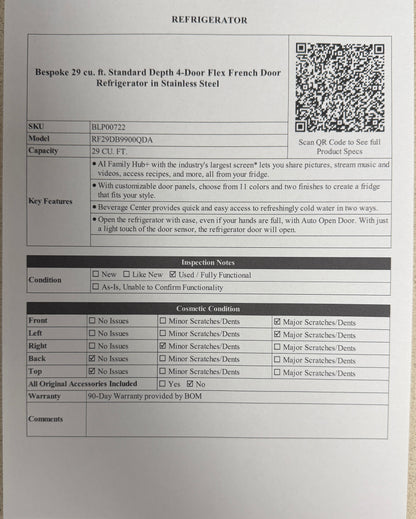 BLP00722 - Samsung Bespoke 29 cu. ft. Standard Depth 4-Door Flex French Door Refrigerator in Stainless Steel - RF29DB9900QDA