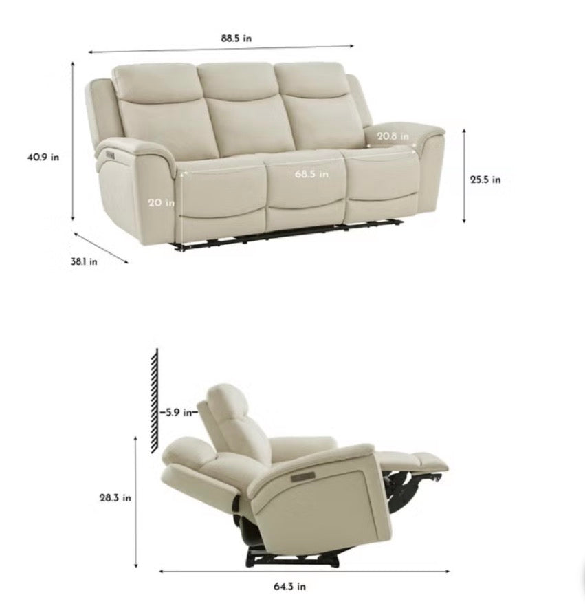 CS260019 Sanders Leather Power Reclining Sofa with Power Headrests(Missing power cord/Dirty)