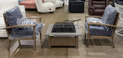 BJF250393 Berkley Jensen Crestwood 3-Pc. Outdoor Firepit Patio Chat Set - Blue