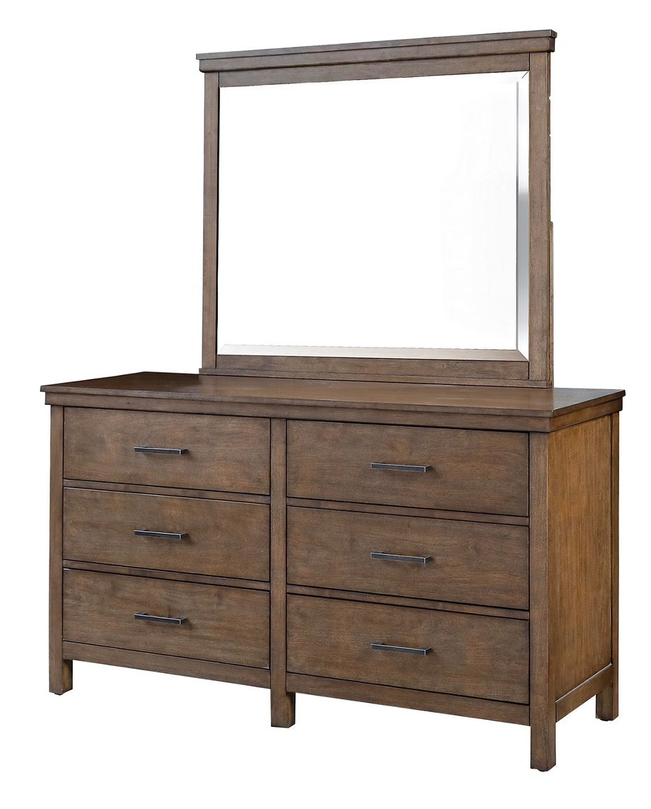 BJF250323 Ludlow 6-Drawer Dresser with Mirror Set - Medium Brown Wood Finish - Damage