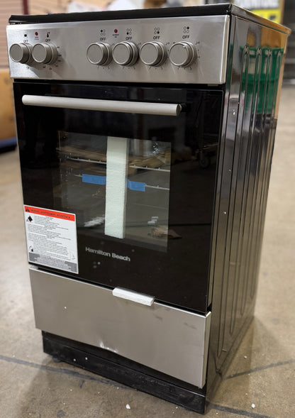 AC260005 Hamilton Beach 20 in. 4-Burner Electric Range Oven with Shallow Tray in Stainless Steel HBRC204-T - DENTED