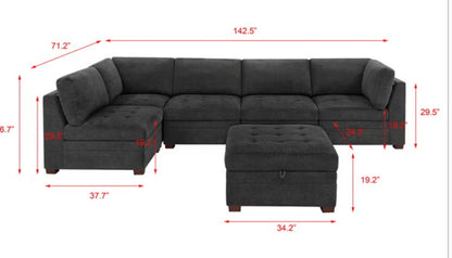 CS260009 Tisdale Modular Sectional 6-piece Dark Gray with Storage Ottoman