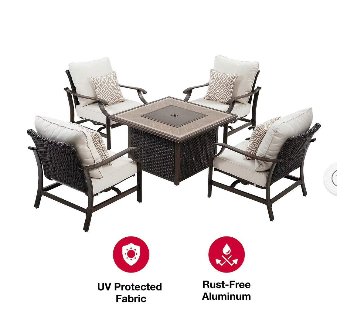 BJF250398 Berkley Jensen Outdoor Patio Portsmouth 5-Pc. Fire Chat Set( Chairs - scratches)