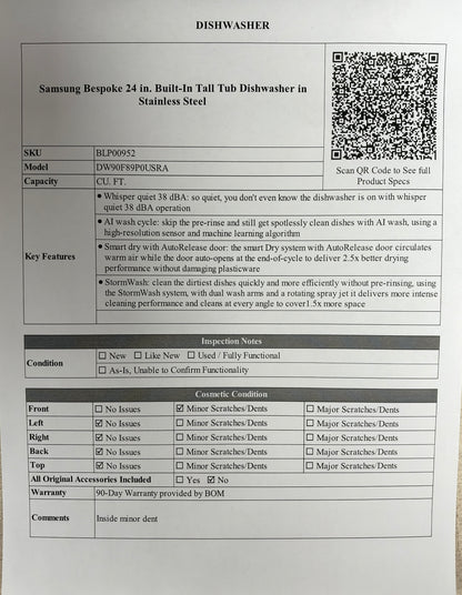 BLP00952 - Samsung Bespoke 24 in. Built-In Tall Tub Dishwasher in Stainless Steel - DW90F89P0USRA