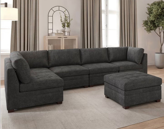 CS260009 Tisdale Modular Sectional 6-piece Dark Gray with Storage Ottoman