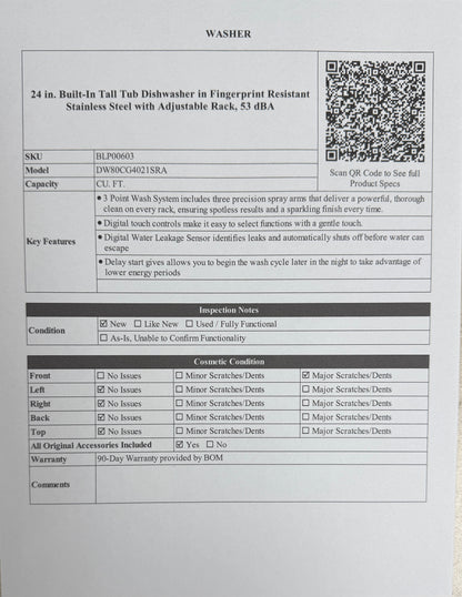 BLP00603 - Samsung - 24 in. Built-In Tall Tub Dishwasher in Fingerprint Resistant Stainless Steel with Adjustable Rack, 53 dBA - DW80CG4021SRA