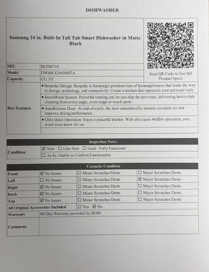 BLP00710 - Samsung 24 in. Built-In Tall Tub Smart Dishwasher in Matte Black - DW80CG5450MTA