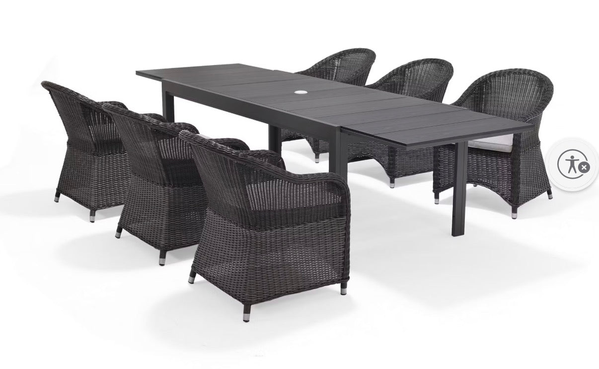 BJF250449 Amazonia Cottage 7-Pc. Exp Dining Set, Dark(Tabletop has scratches )