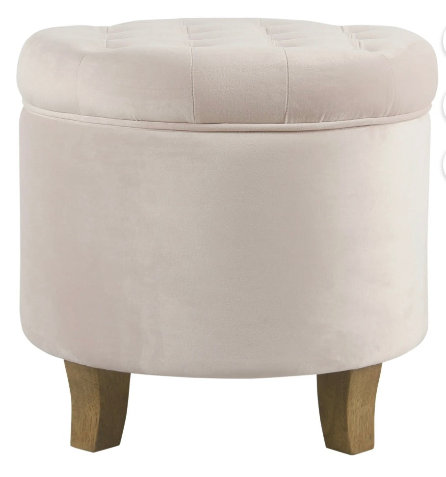 AC260099 Button Tufted Velvet Upholstered Wooden Ottoman with Hidden Storage Light Pink and Brown - Saltoro Sherpi
