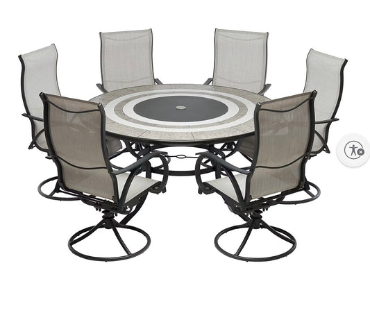 BJF250341 Berkley Jensen Stoneacre 7-Pc. Aluminum Sling Outdoor Dining Set - small dents(table)