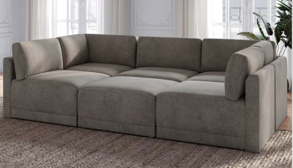 CS260029 Thomasville Fallon Modular Sectional 6-piece Gray with Ottoman