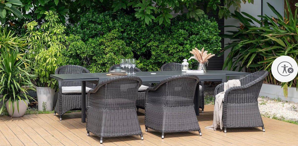 BJF250449 Amazonia Cottage 7-Pc. Exp Dining Set, Dark(Tabletop has scratches )