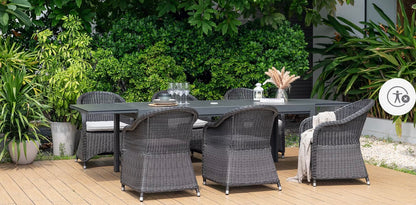 BJF250449 Amazonia Cottage 7-Pc. Exp Dining Set, Dark(Tabletop has scratches )