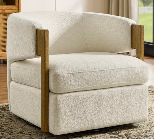 CS260054 Henredon Wynn Fabric Swivel Chair with Wood Arms
