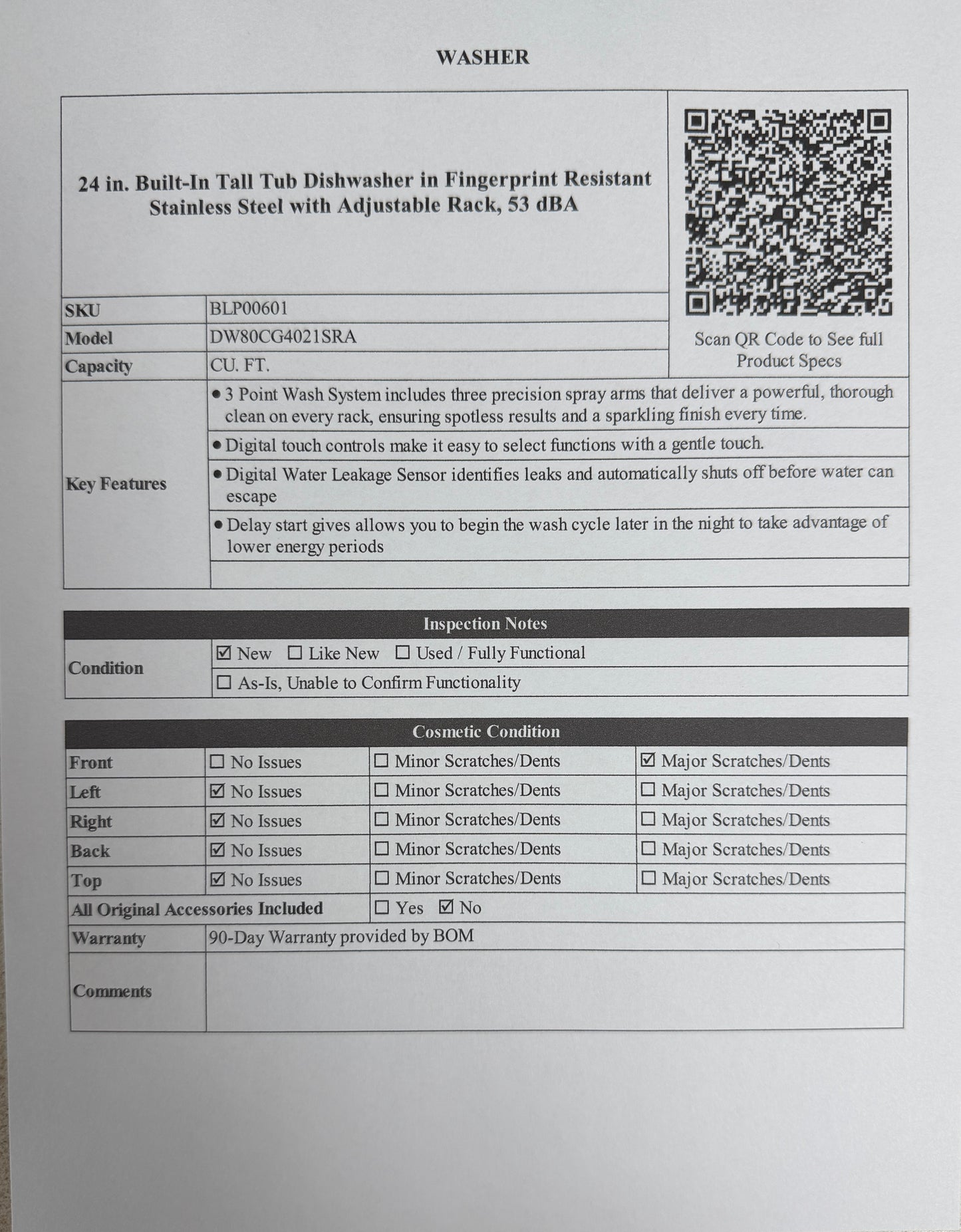 BLP00601 - Samsung - 24 in. Built-In Tall Tub Dishwasher in Fingerprint Resistant Stainless Steel with Adjustable Rack, 53 dBA - DW80CG4021SRA